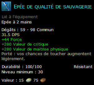 Epée de qualité de sauvagerie