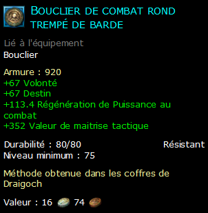 Bouclier de combat rond trempé de barde