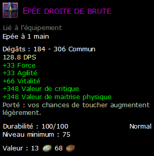 Epée droite de brute