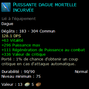 Puissante dague mortelle incurvée