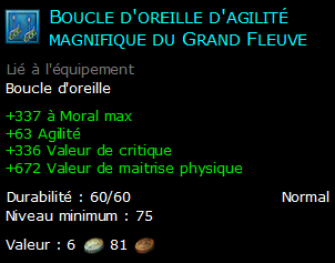 Boucle d'oreille d'agilité magnifique du Grand Fleuve