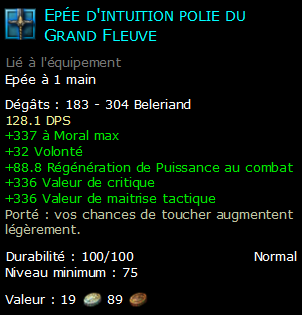 Epée d'intuition polie du Grand Fleuve