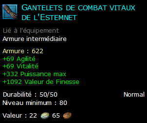 Gantelets de combat vitaux de l'Estemnet