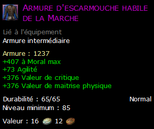 Armure d'escarmouche habile de la Marche